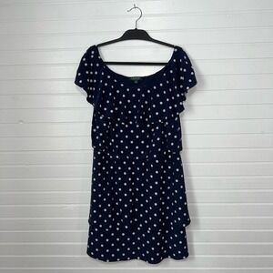 Ralph Lauren LRL Size 14 Polka Dot Mini Dress Ruffle Elegant Modern Dainty Girly
